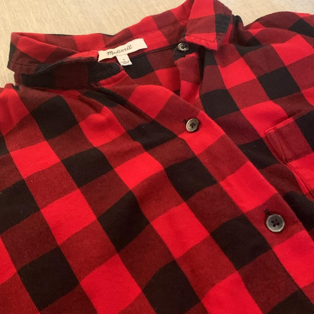 Red and Black Plaid Button-Up Shirt